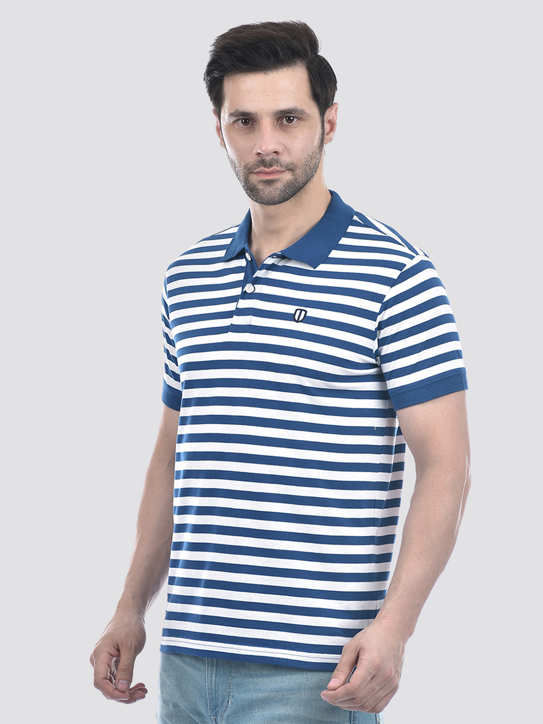 Numero Uno Men Blue Striped Polo T-Shirt